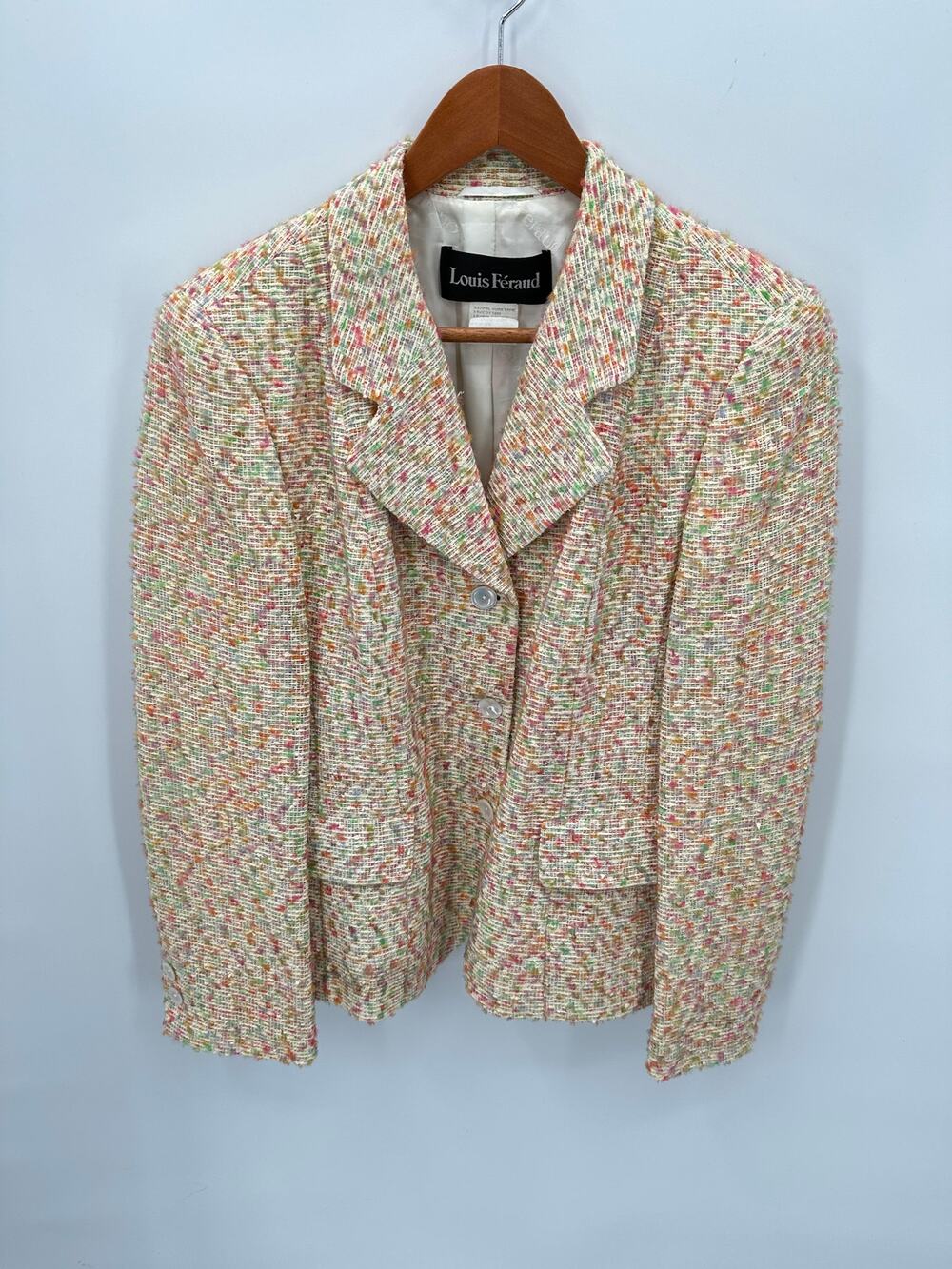 LOUIS FERARD Mulitcolor Tweed Collared Jacket Blazer with Ivory Buttons // 12